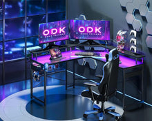 ODK Gaming Schreibtisch mit LED und Monitorablage, Schwarz