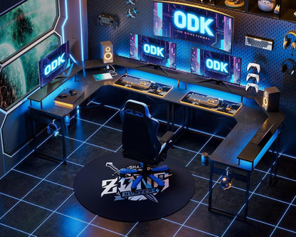 Gaming Schreibtisch LED mit 2 Steckdosen USB Ladeanschluss Schwarz
