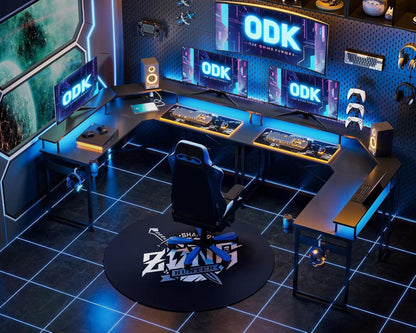 Gaming Schreibtisch 129x129 cm LED Monitorablage USB Steckdosen Kohlefaser