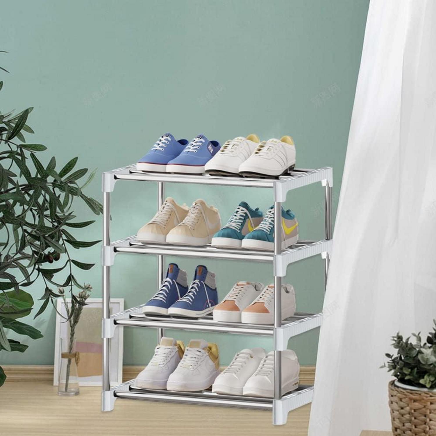 NIAWECAN Kleines Schuhregal 4 Ebenen Fußraum Aufbewahrung White