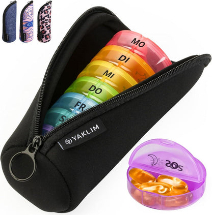 Pillendose 7 Tage Tablettenbox 2 Fächer Organizer Schwarz