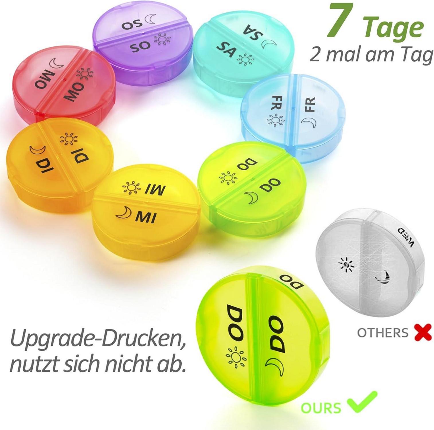 Pillendose 7 Tage 2 Fächer Tablettenbox 7 Tage Extra Große Fächer organizer Schwarz