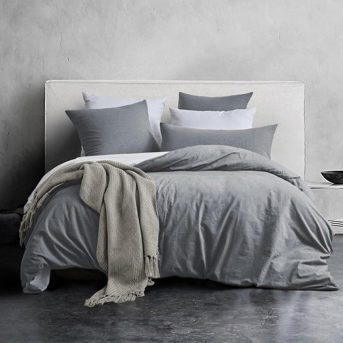 Bettwäsche-Set 135x200 Baumwolle Dunkelgrau Stone Washed Look 4-teilig