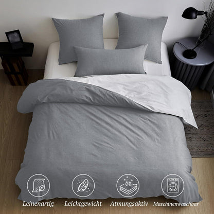 Bettwäsche-Set 135x200 Baumwolle Dunkelgrau Stone Washed Look 4-teilig