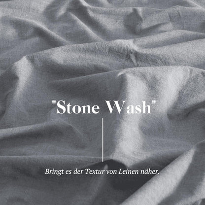 Bettwäsche-Set 135x200 Baumwolle Dunkelgrau Stone Washed Look 4-teilig