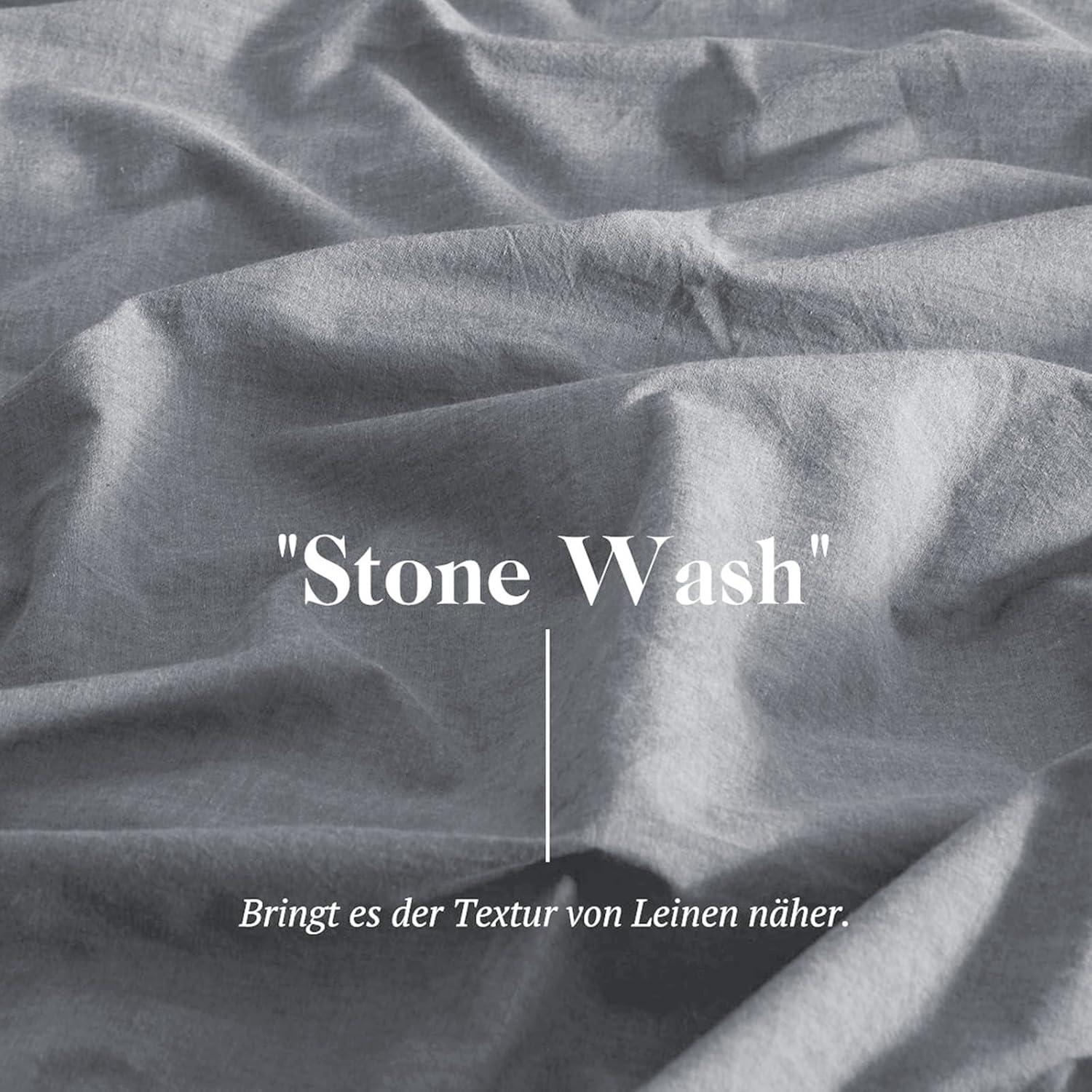 SOULFUL 3tlg. Bettwäsche-Set 200x200 Dunkelgrau Baumwolle Stone Washed