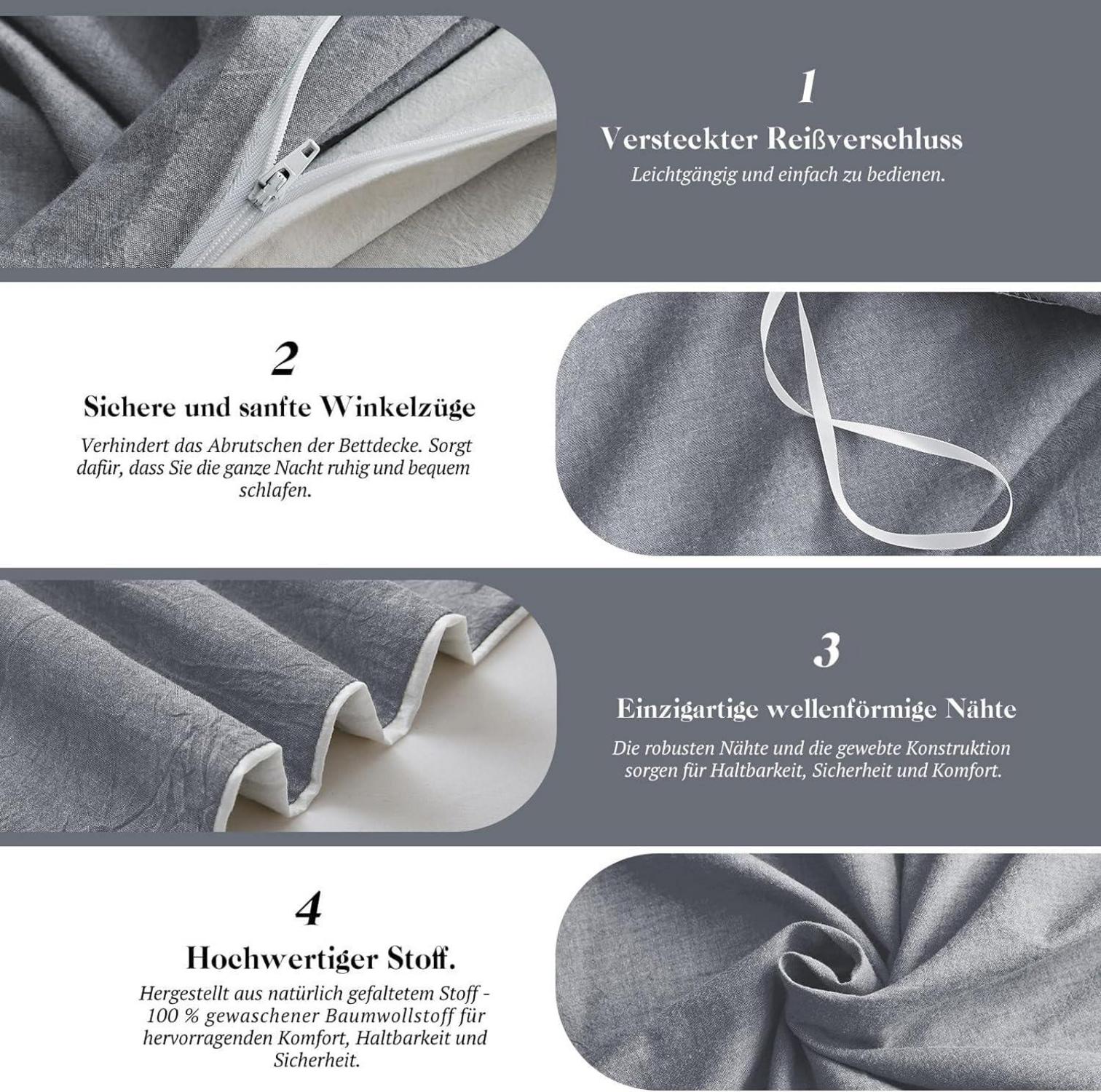 Bettwäsche-Set 200x200 Baumwolle Dunkelgrau Stone Washed