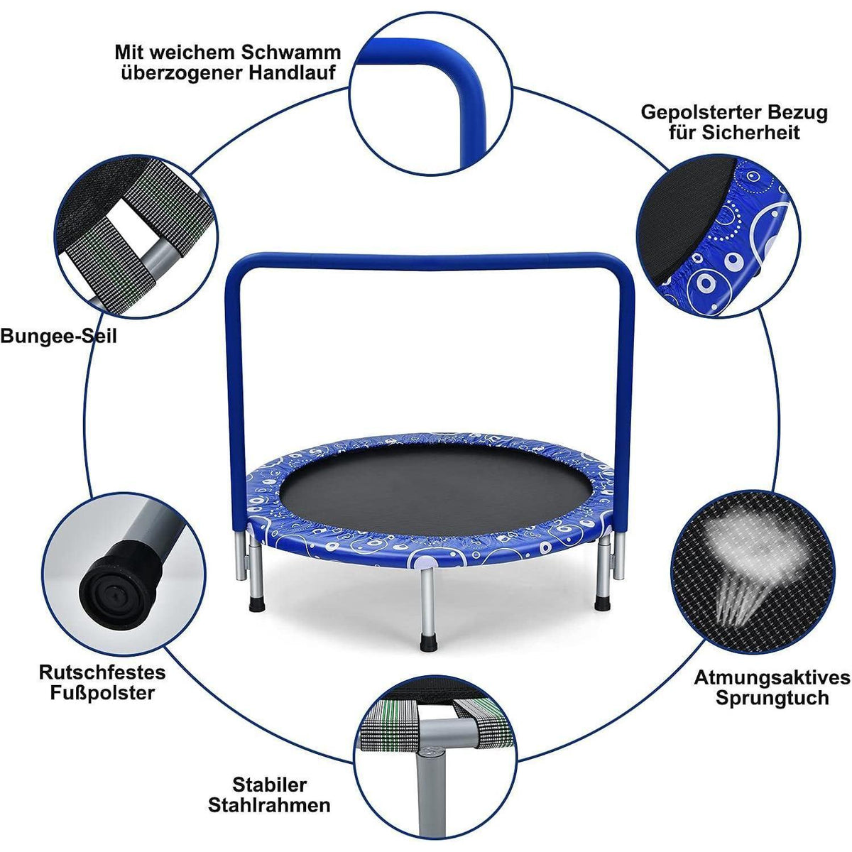 Faltbares Kindertrampolin 92x92cm mit Griff & Polster