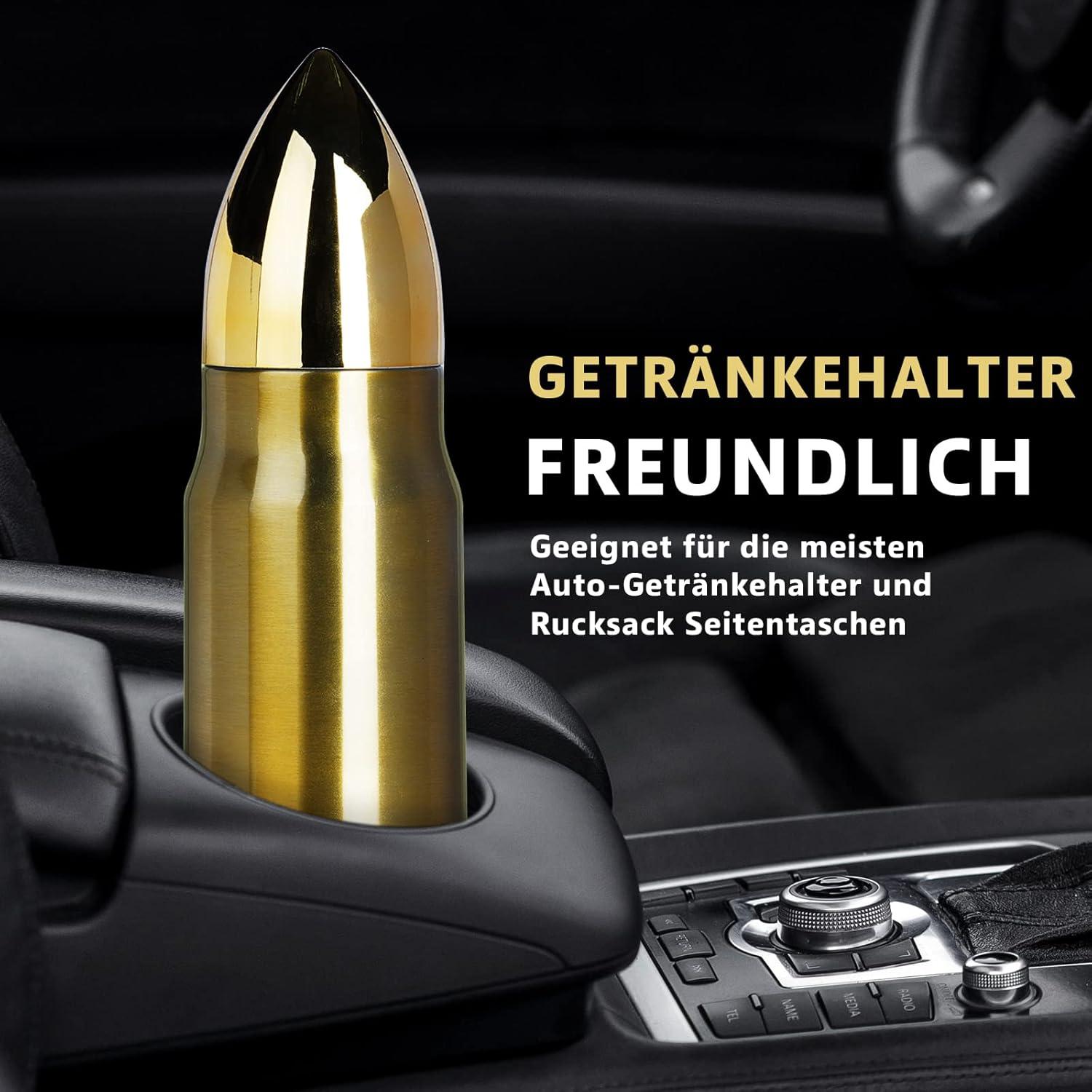 Grogife Lustige Jägermeister Trinkflasche Edelstahl 500ml Gold