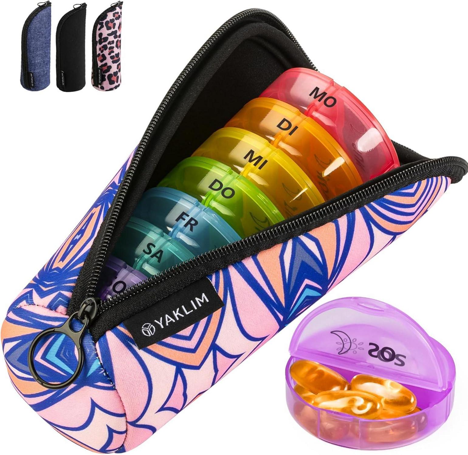 Pillendose 7 Tage Tablettenbox 14 Fächer Reise Organizer Vitamin