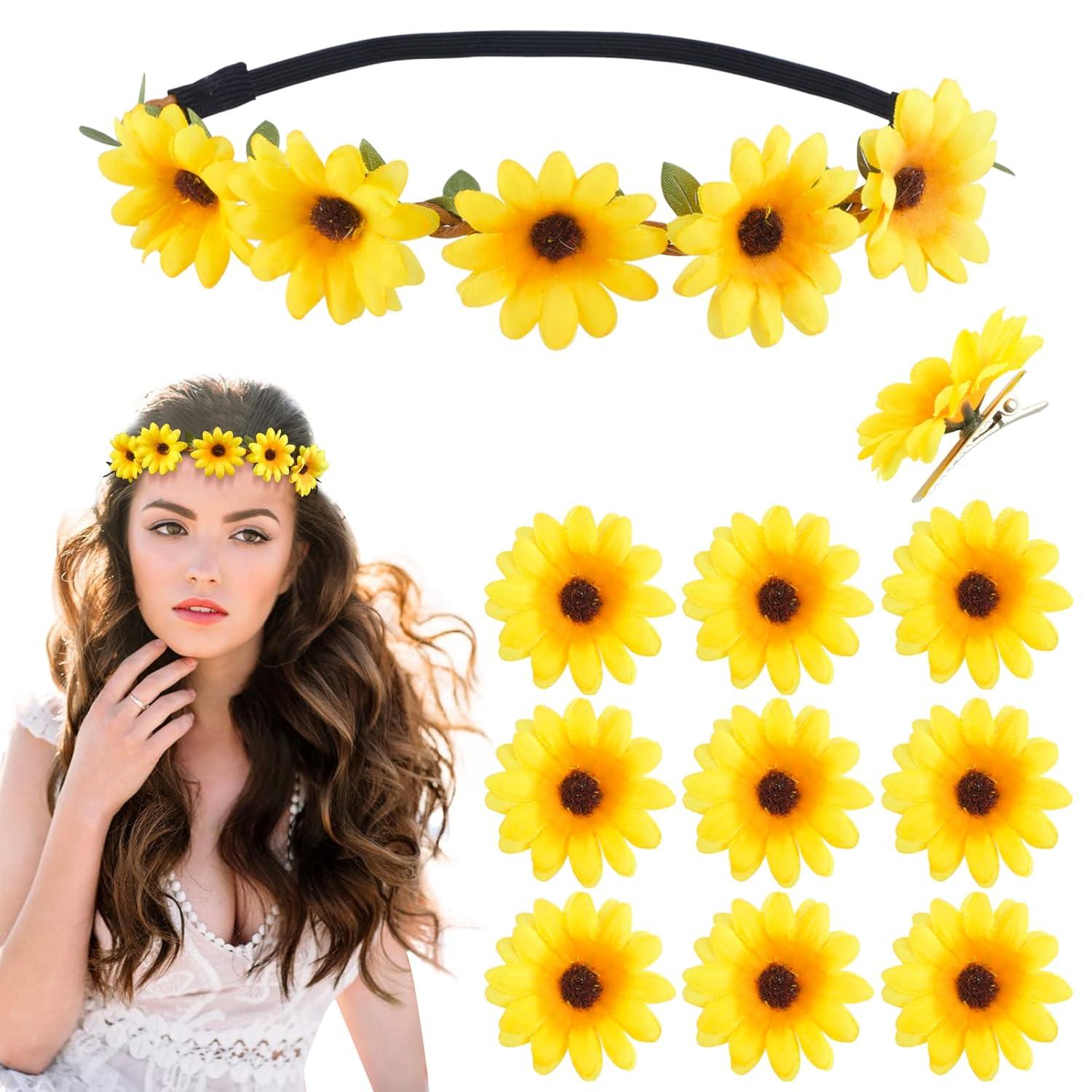 Blumen Haarband Sonnenblumen Stirnband mit Haarspangen Gelb