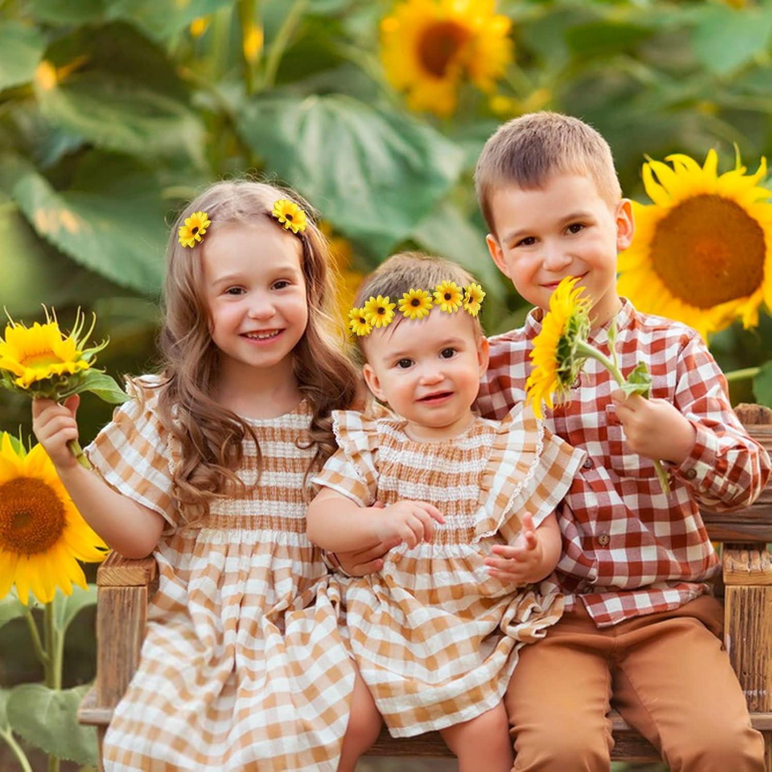 Blumen Haarband Sonnenblumen Stirnband mit Haarspangen Gelb Damen Mädchen