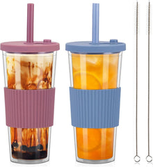 Bubble Tea Becher 24oz mit Strohhalm und Deckel, 2er Set
