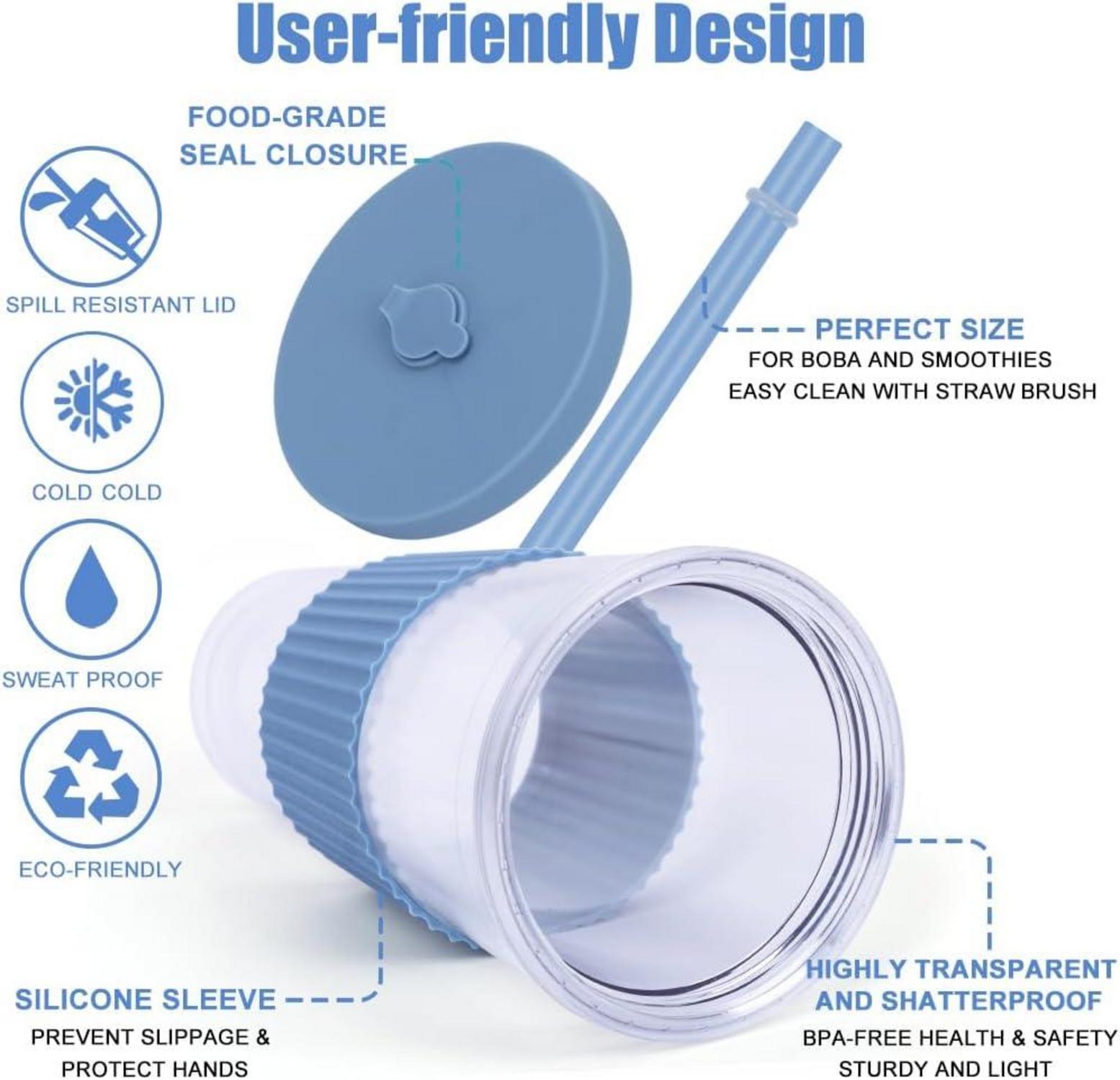 Bubble Tea Becher 24oz mit Strohhalm und Deckel in Ziegelrot und Haze Blau