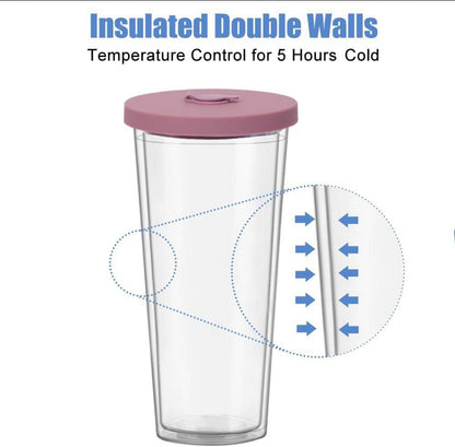 Bubble Tea Becher 24oz Doppelwandig Isoliert mit Strohhalm, 2er Set