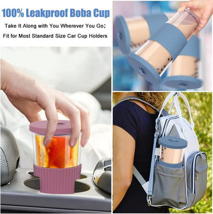 24oz Bubble Tea Becher mit Strohhalm, Auslaufsicher, 2er Set