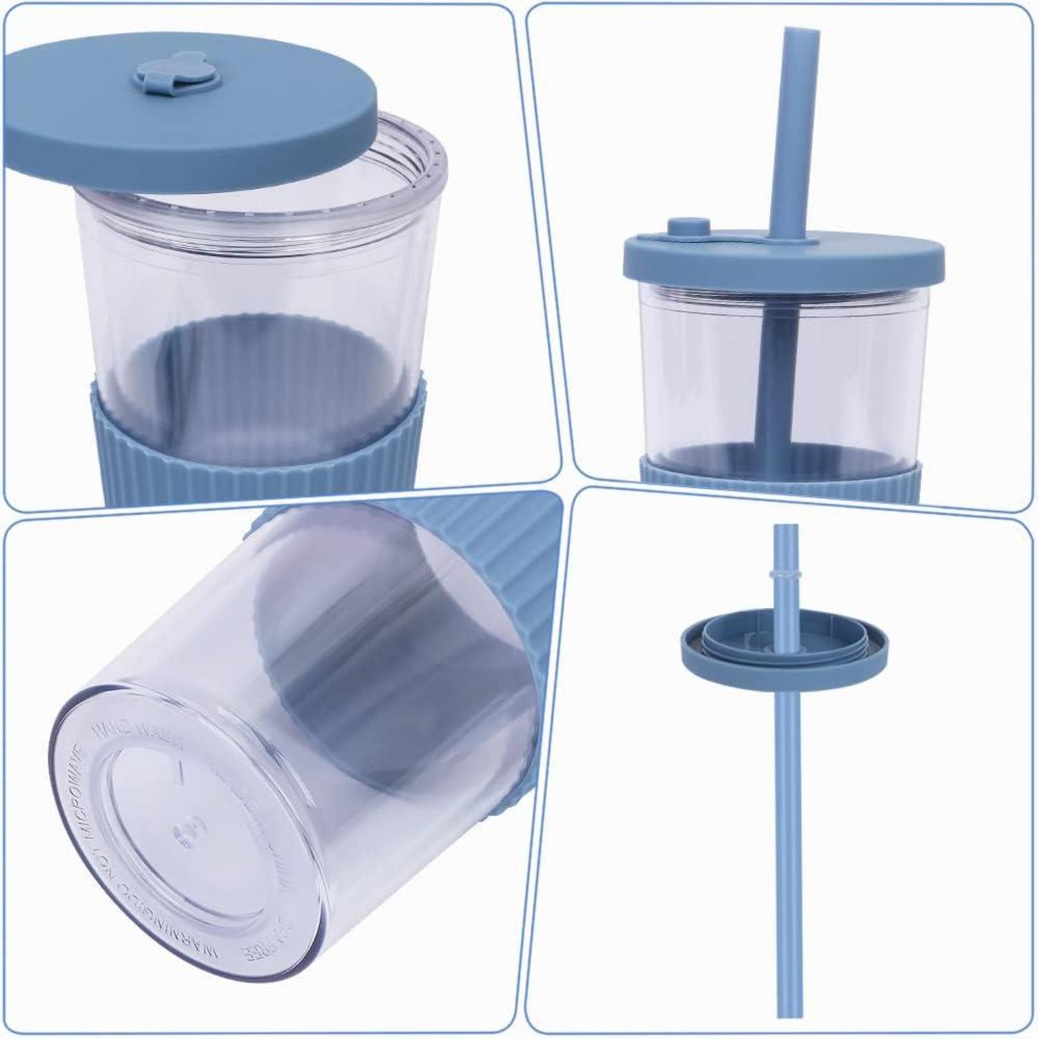 Bubble Tea Becher 24oz mit Strohhalm und Deckel in Ziegelrot und Haze Blau