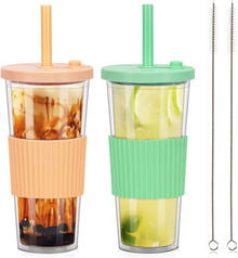 Bubble Tea Becher 24oz mit Deckel und Strohhalm 2er Set BPA Frei