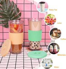 24oz Bubble Tea Becher mit Deckel und Strohhalm, 2er Set