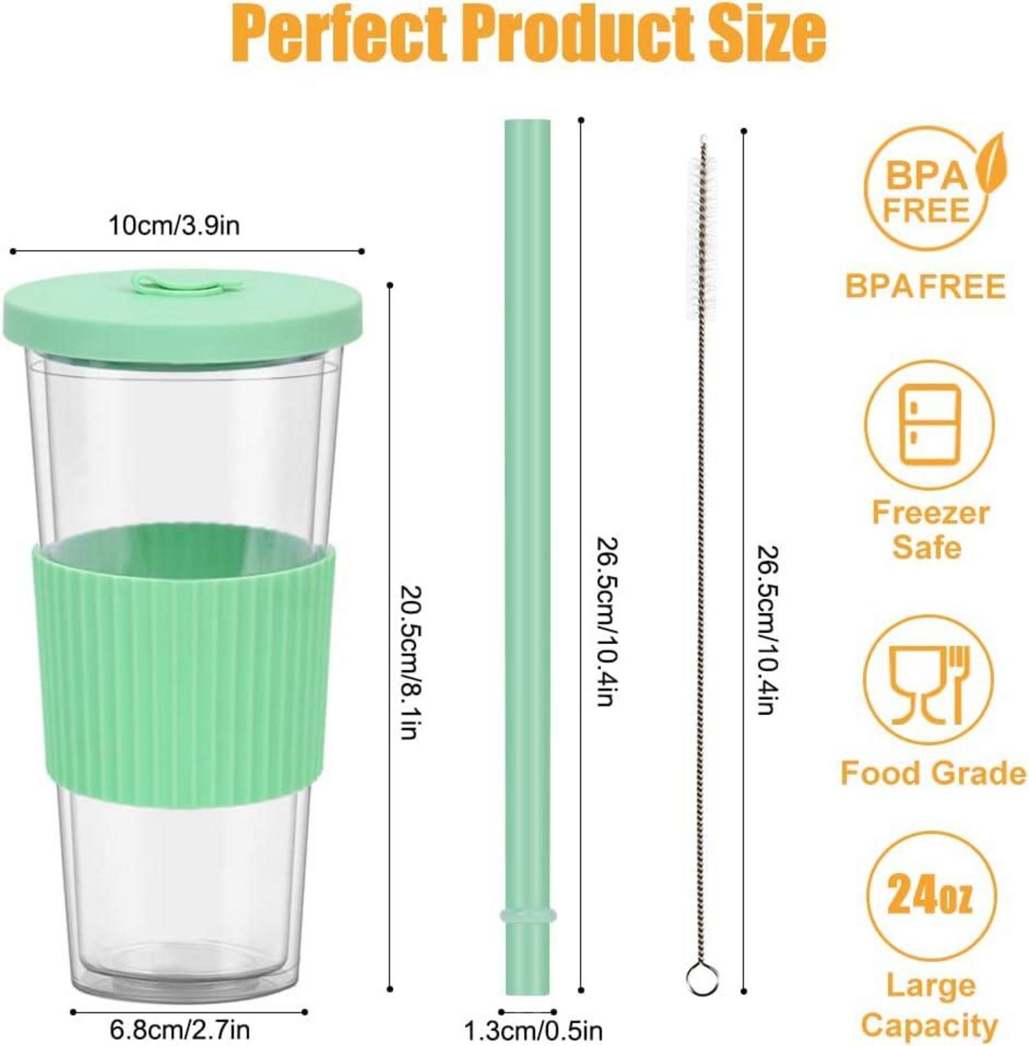 Bubble Tea Becher 24oz mit Deckel und Strohhalm 2er Set BPA Frei