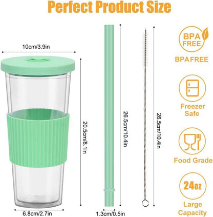 Bubble Tea Becher 24oz mit Deckel und Strohhalm 2er Set BPA Frei