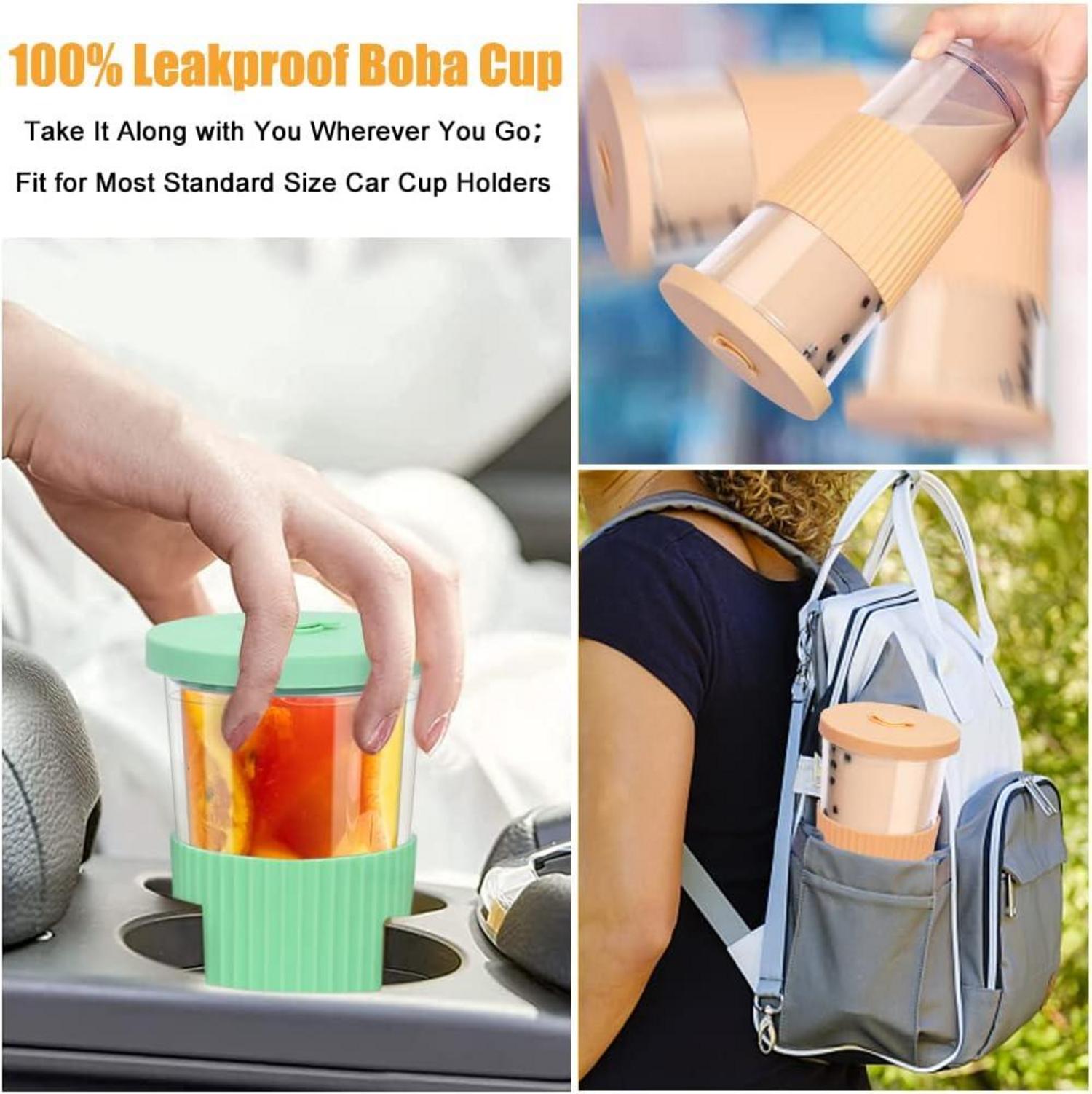 24oz Bubble Tea Becher mit Deckel und Strohhalm, 2er Set Orange und