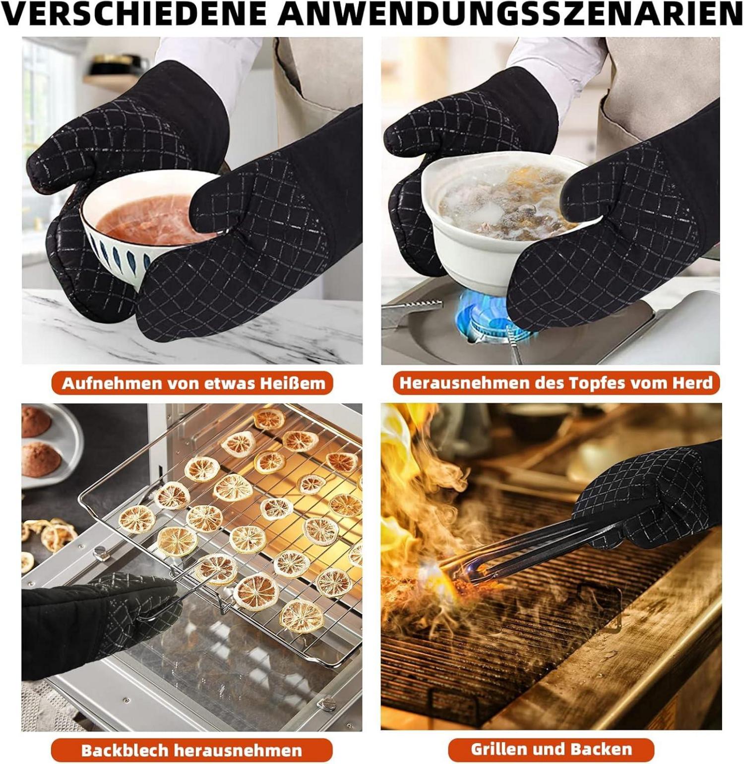 Ofenhandschuhe Topflappen Set 4er 300°C Hitzebeständig Schwarz