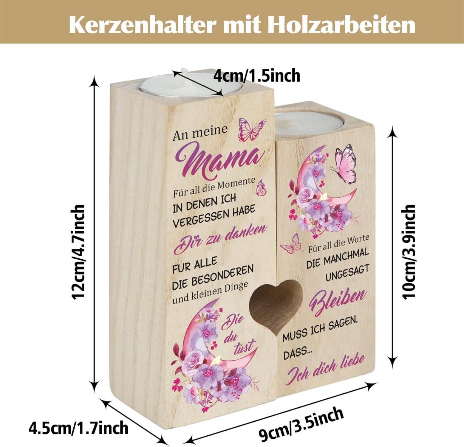 Holz Kerzenständer Mama Geburtstagsgeschenk Blumen Schmetterling