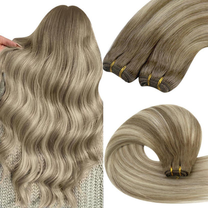 Echthaar Tressen Ombre Braun Blond 55cm zum Einnahen