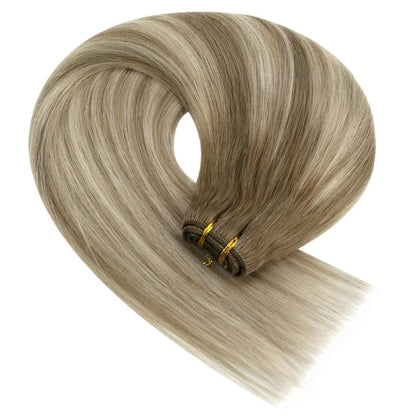Echthaar Tressen Ombre Braun Blond 55cm zum Einnahen