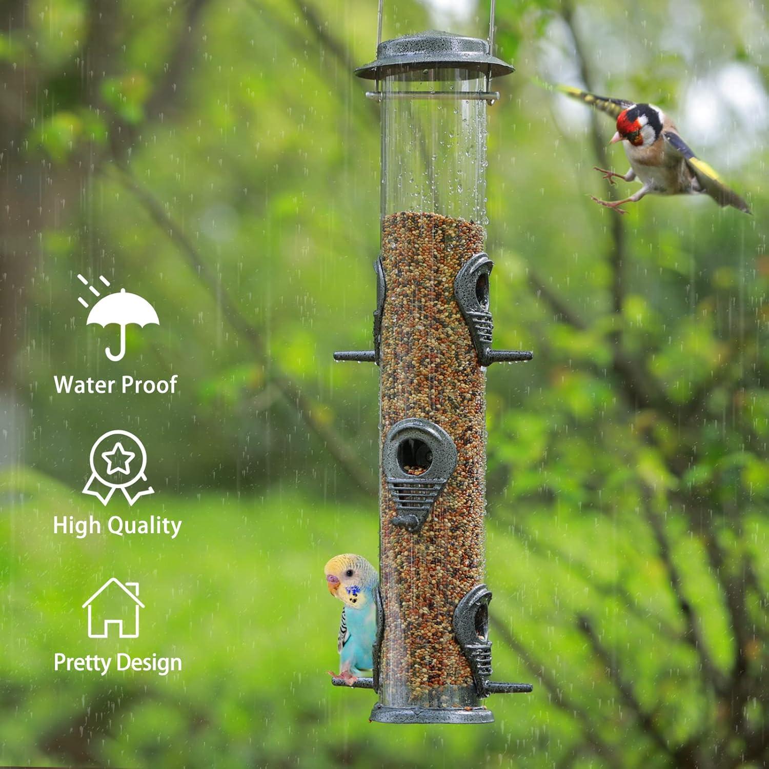 Vogelfutterspender Metall Röhren Vogelfutterhaus hängend wetterfest grau