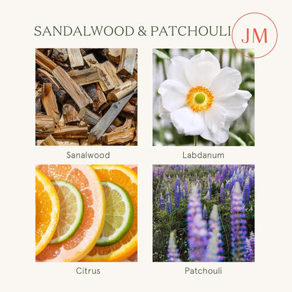 Duftkerze Sandelholz Patchouli in Glas 55h Brenndauer 230g