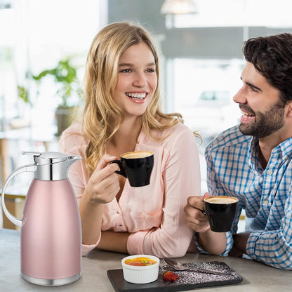 Isolierkanne 2.3 Liter Edelstahl doppelwandig Vakuum Teekanne Kaffeekanne Rosa