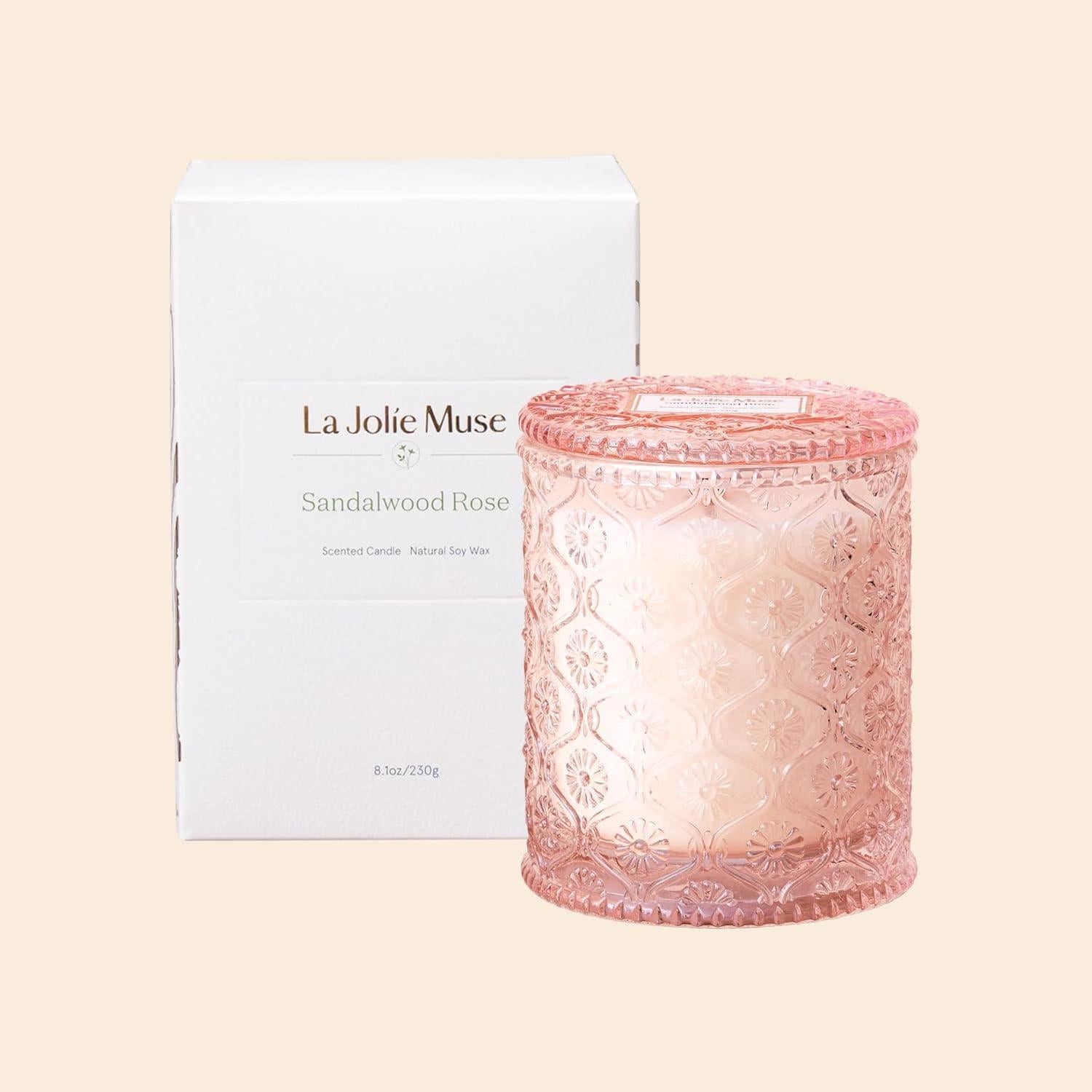 Duftkerze im Glas - Rose Sandelholz 170g - 55h Brenndauer - Kerzengeschenk