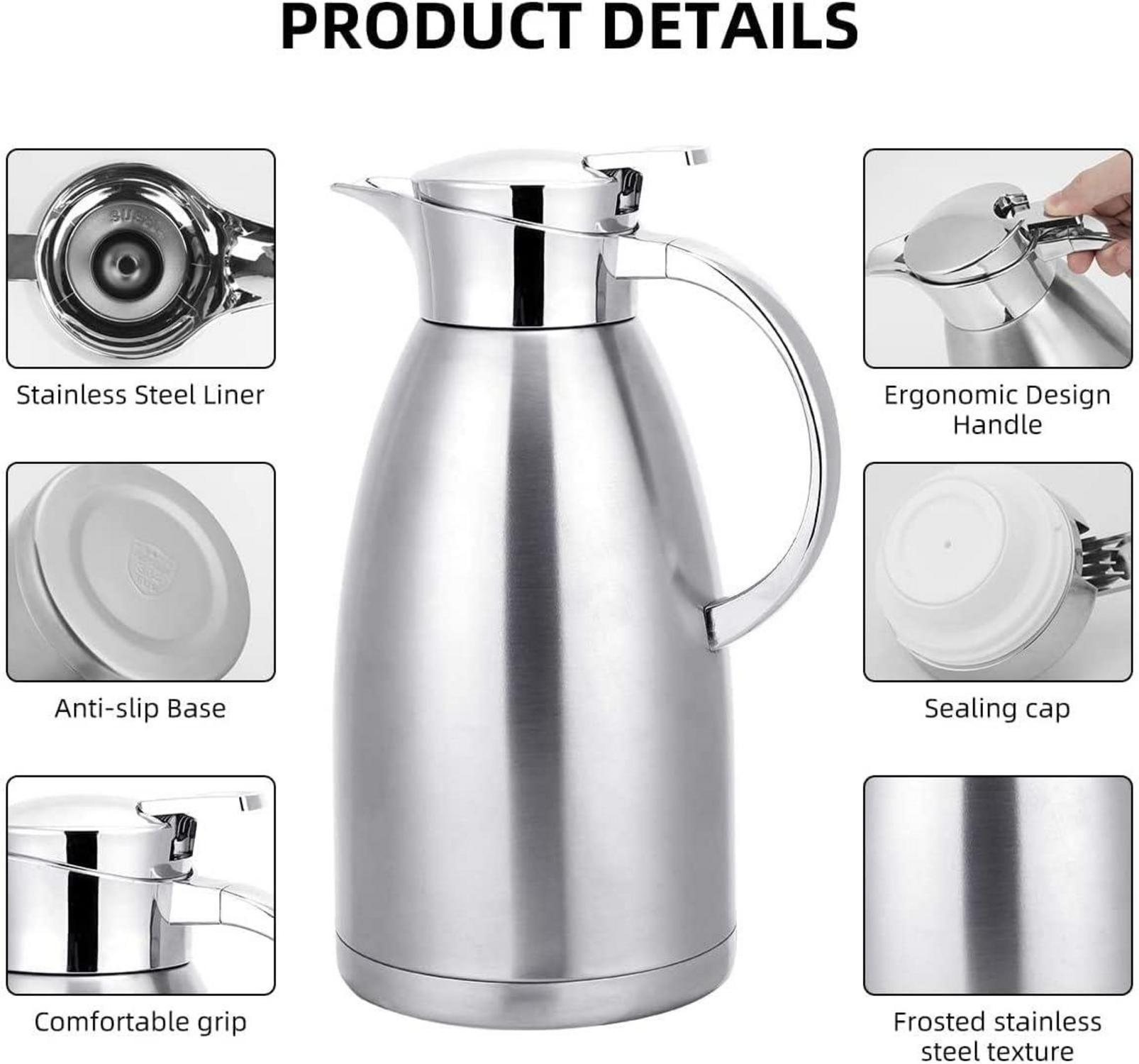 Wylnsie 2.3L Thermoskanne Edelstahl Vakuum Isolierkanne Kaffee Tee