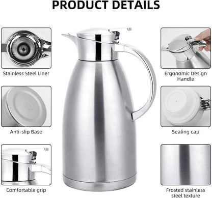 Wylnsie 2.3L Thermoskanne Edelstahl Vakuum Isolierkanne Kaffee Tee