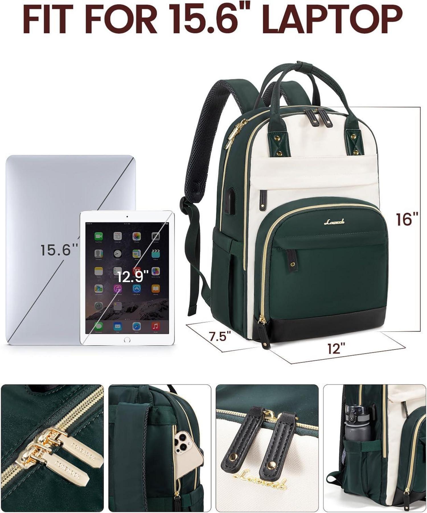 Laptop Rucksack Damen 15.6 Zoll USB Ladeanschluss Wasserdicht Anti-Diebstahl