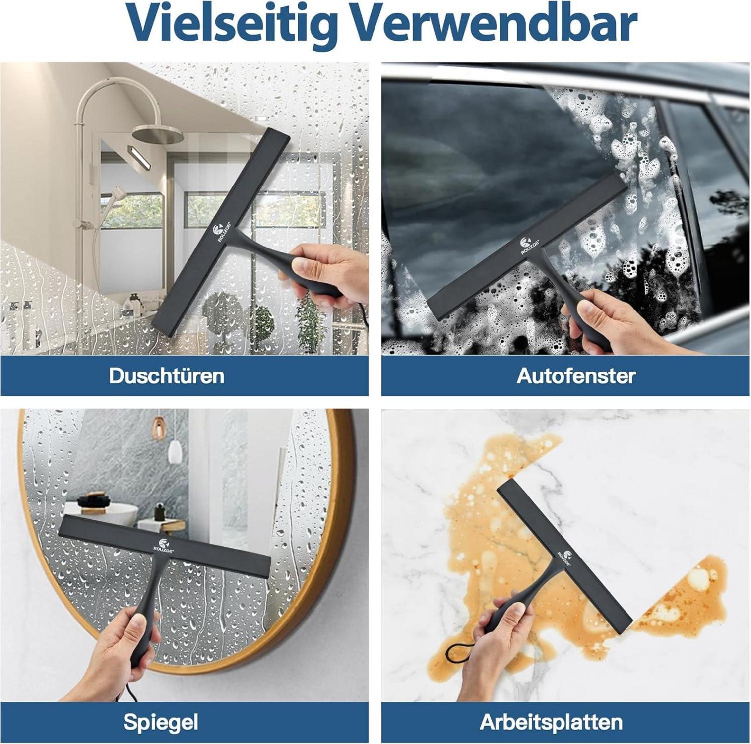 Duschabzieher Silikon mit Halterung Anti-Rost 27.9cm Ergonomie Schwarz