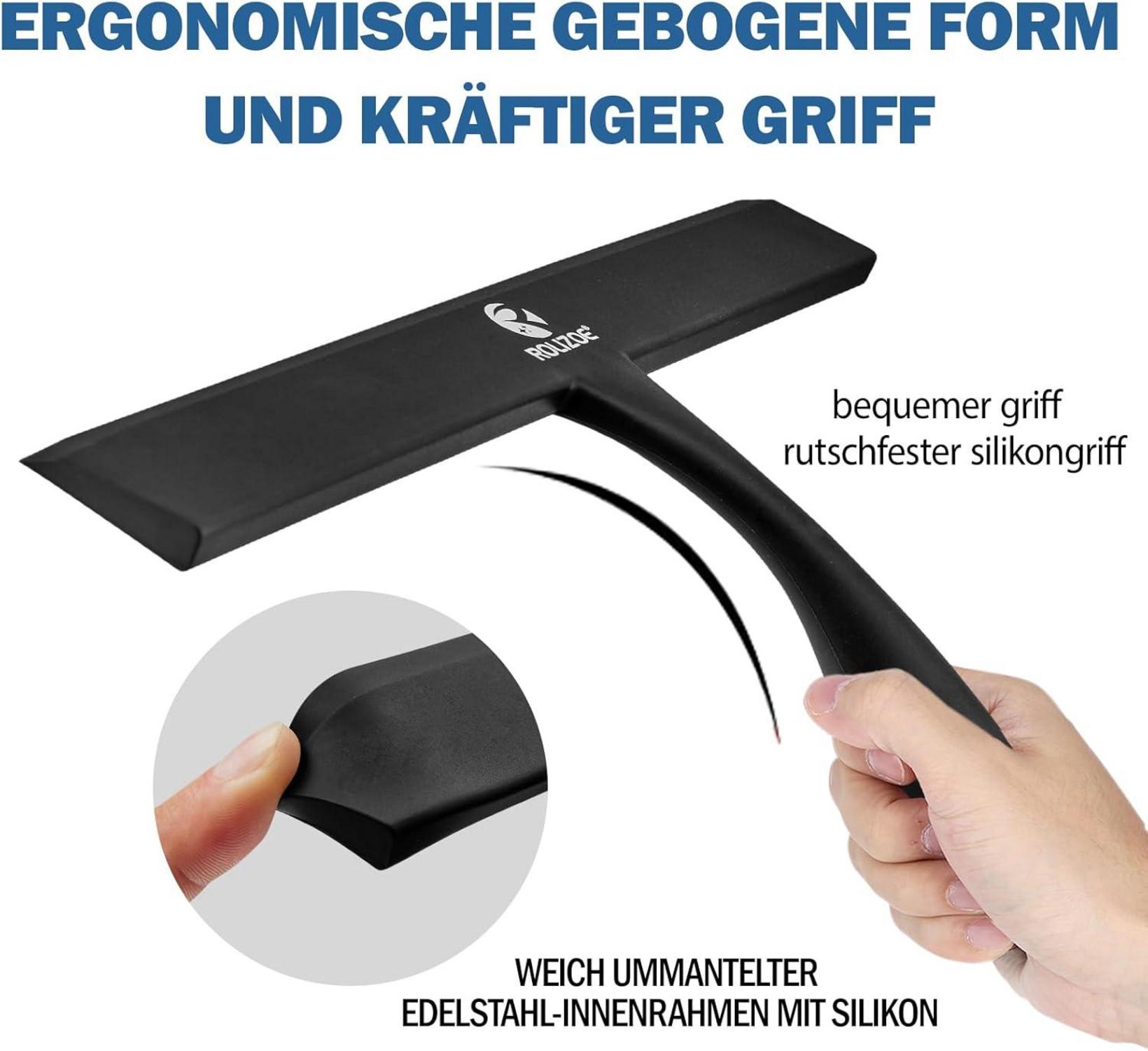 Duschabzieher Silikon mit Edelstahlrahmen für Duschtür Schwarz 27.9cm