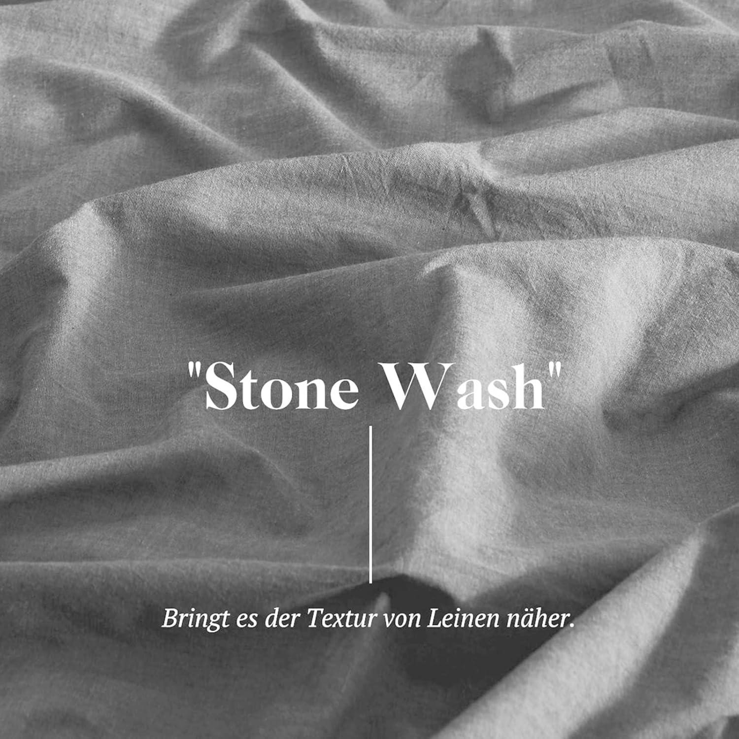 Bettwäsche 200x200 Rauchgrau Baumwolle 3tlg Stone Washed Bettbezug Kissenbezug