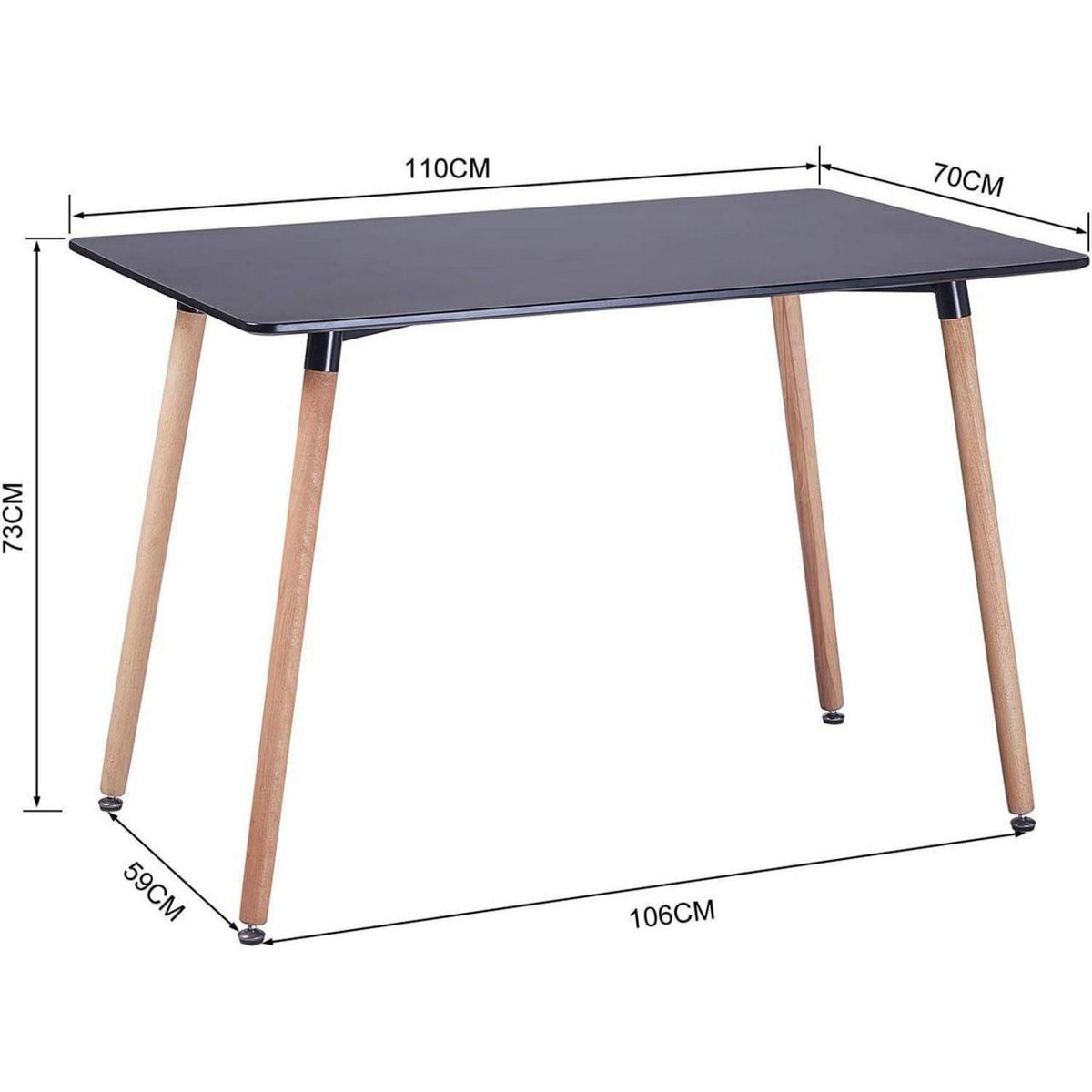 Skandinavischer Esstisch 110x70cm – MDF Tischplatte, Buchenholz