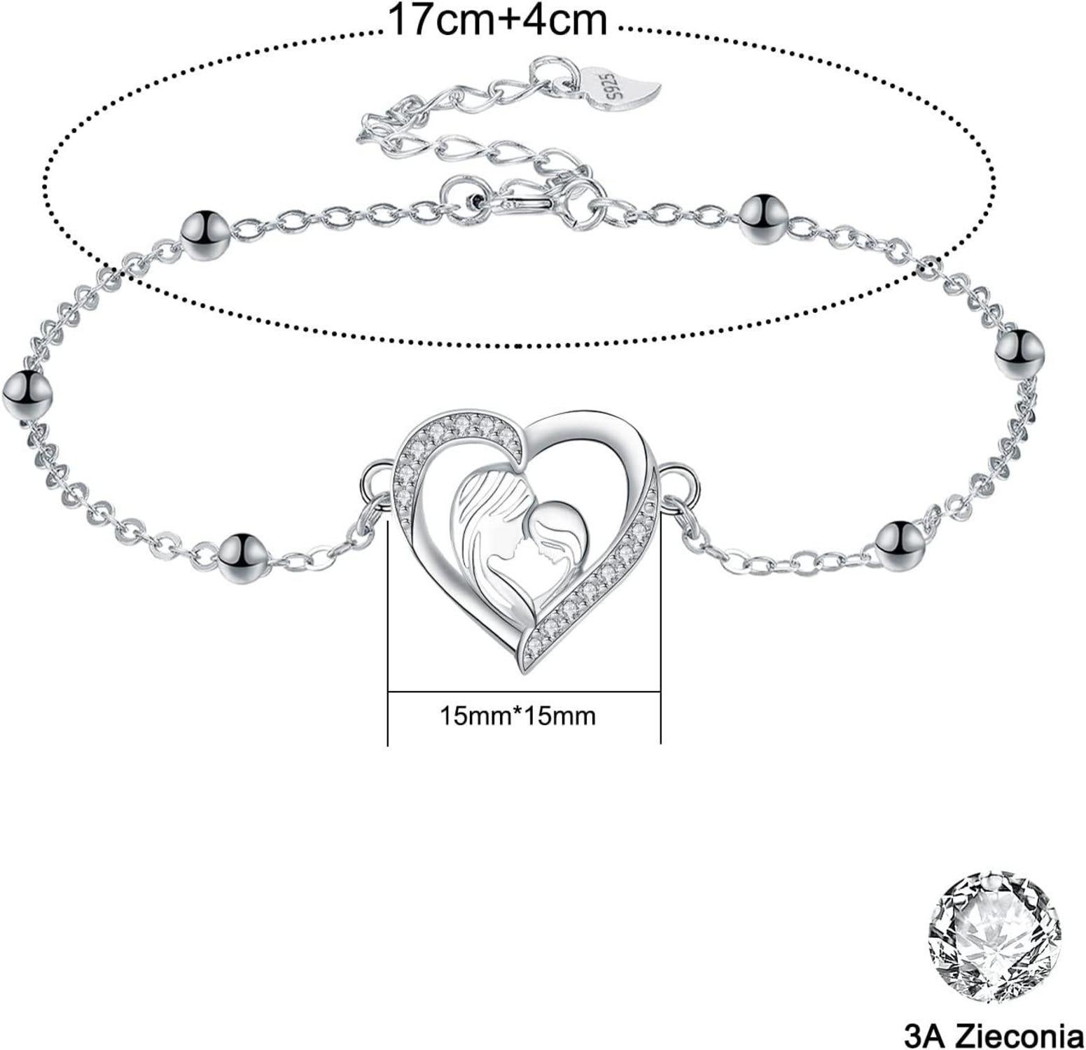 Mutter Tochter Armband 925 Sterling Silber Herz Anhänger Schmuck