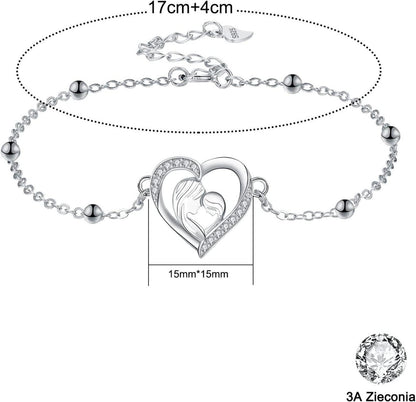 Mutter Tochter Armband 925 Sterling Silber Herz Anhänger Schmuck