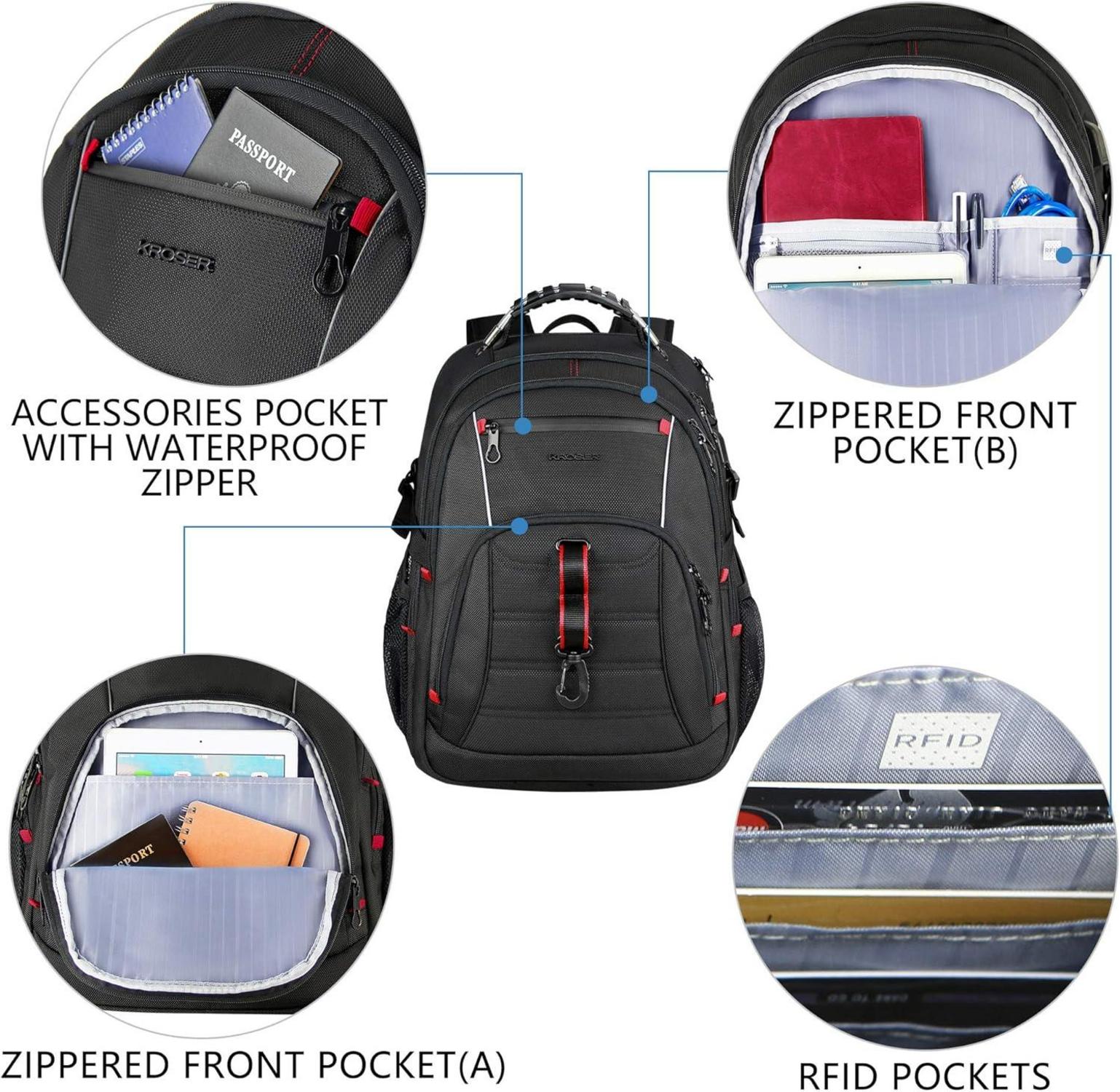 KROSER Laptop Rucksack Herren 17.3 Zoll Wasserdicht USB-Ladeanschluss