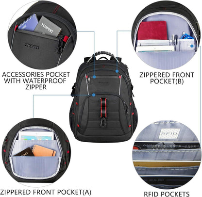 KROSER Laptop Rucksack Herren 17.3 Zoll Wasserdicht USB-Ladeanschluss