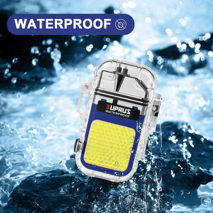 SUPRUS Wasserdichtes Leuchtfeuerzeug 3 Modi Taschenlampe Dual Arc Plasma-Feuerzeug Blau