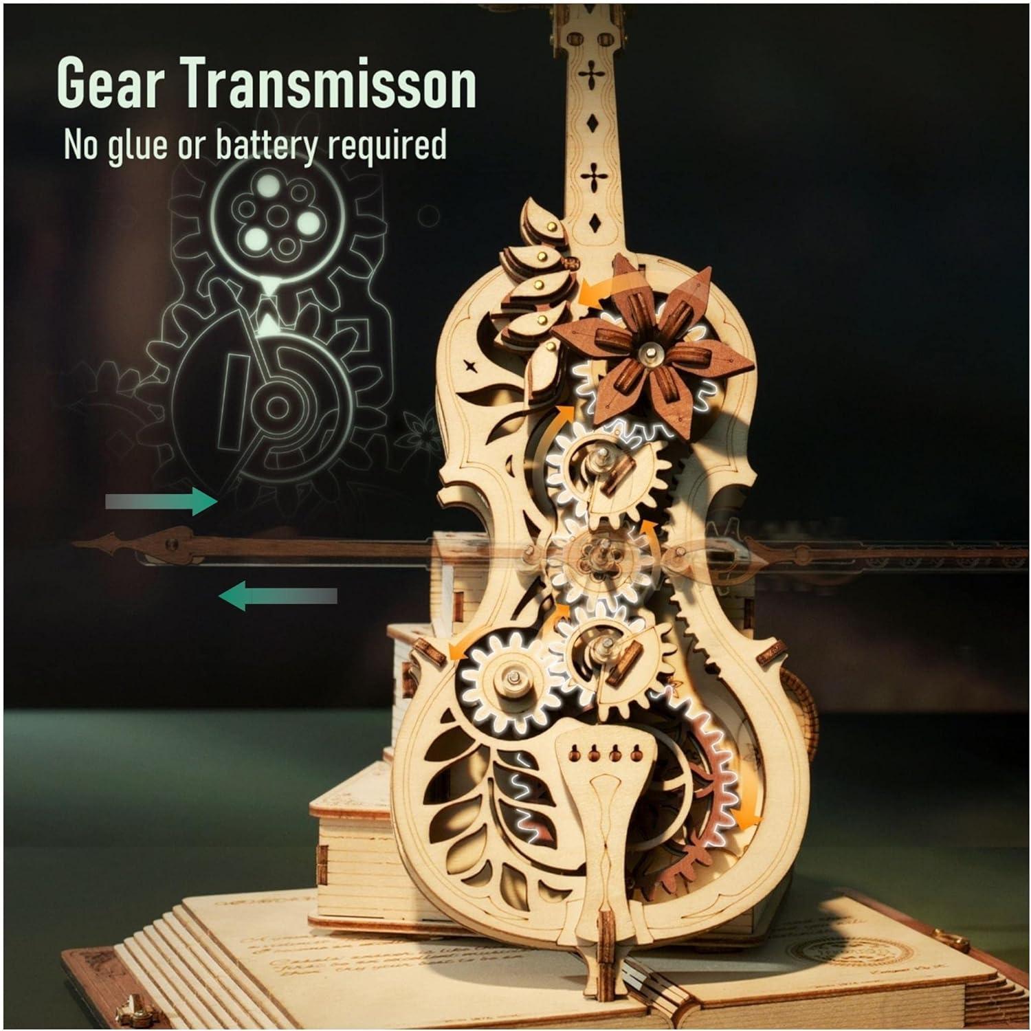 ROKR 3D Holz Puzzle Modell Kit Spieluhr Cello Musikalisches DIY