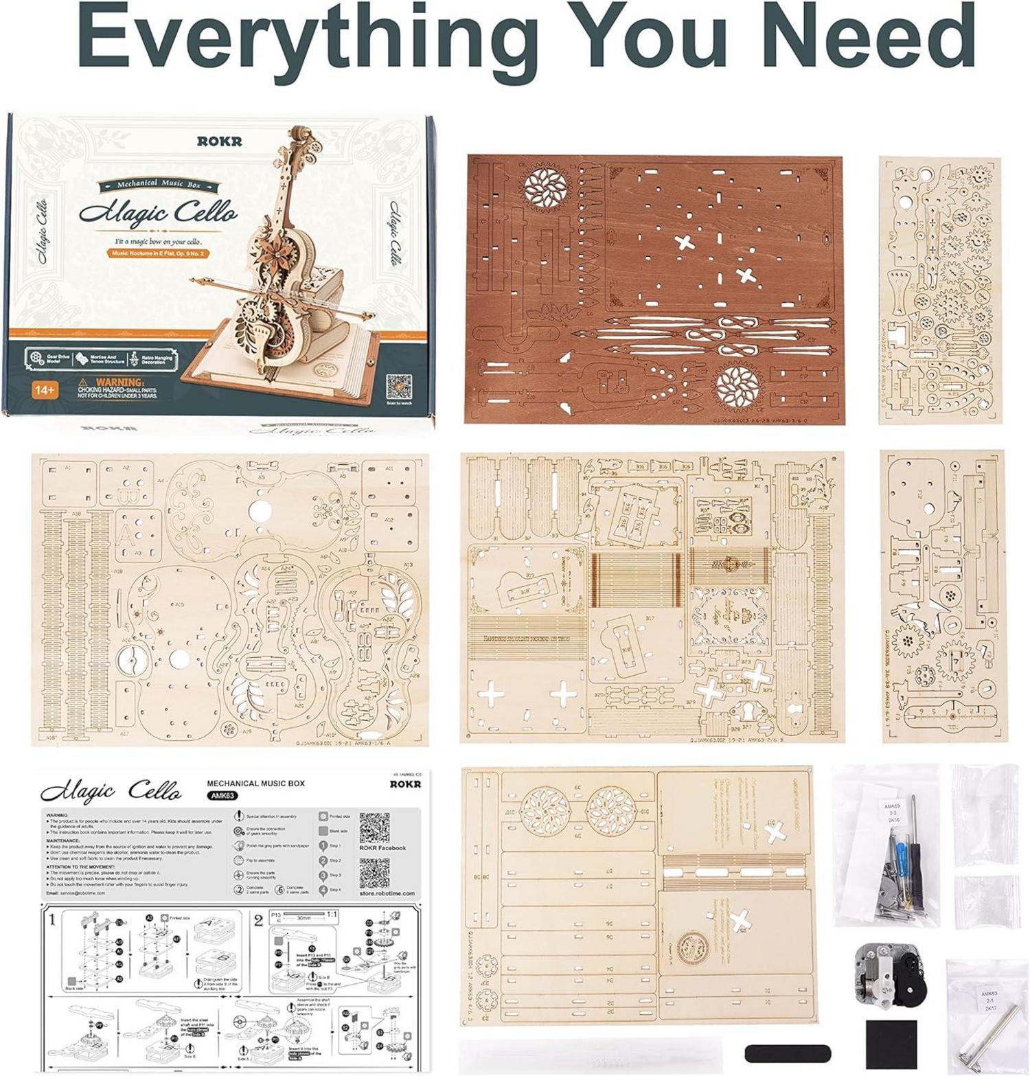 3D Holz Puzzle Spieluhr Cello DIY Modellbausatz Geschenk für