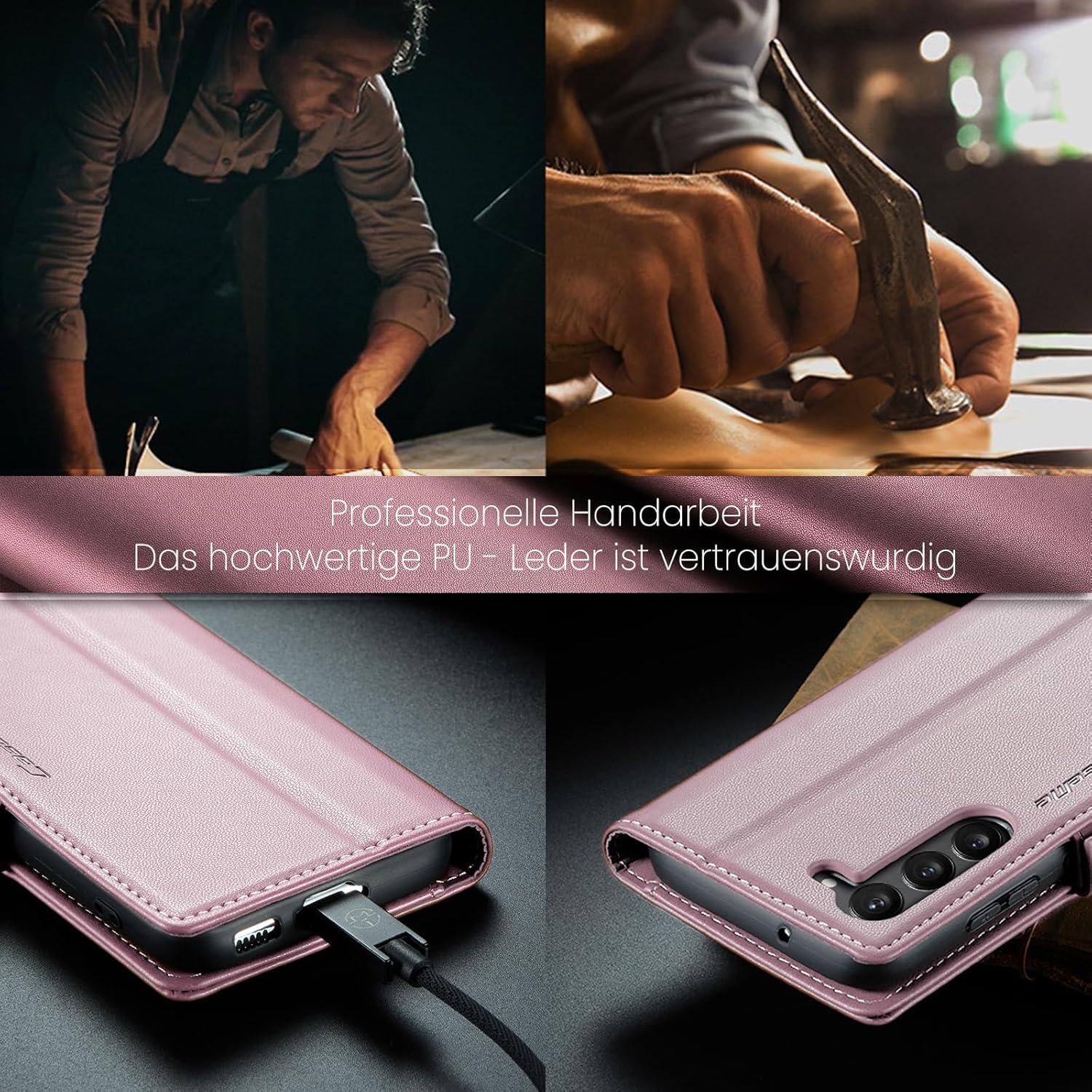 Handyhülle Samsung Galaxy S23 5G Premium Leder Klapphülle Rosa Gold