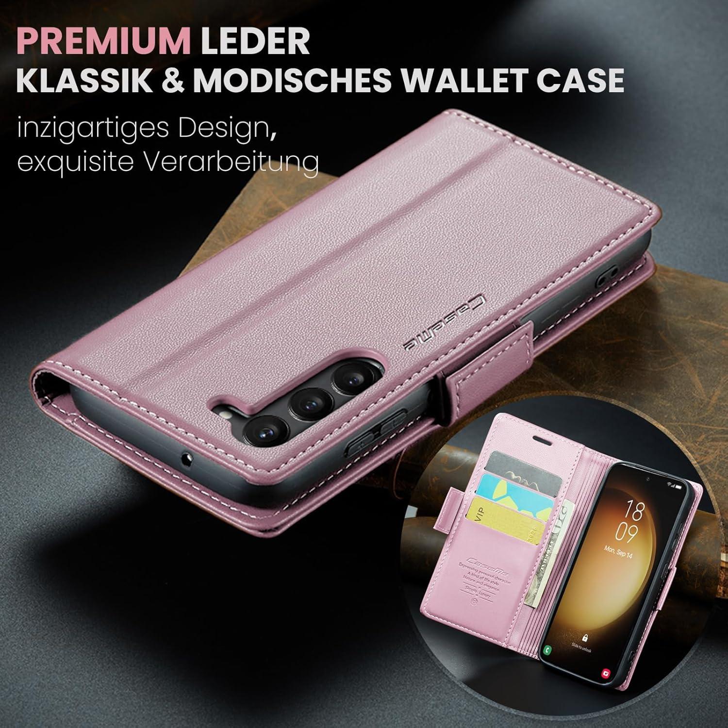 Handyhülle Samsung Galaxy S23 5G Leder Magnet RFID Standfunktion Rosa